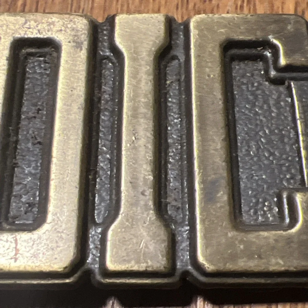 Vintage DICK Custom Name Belt Buckle Western Block Letters Brass Color